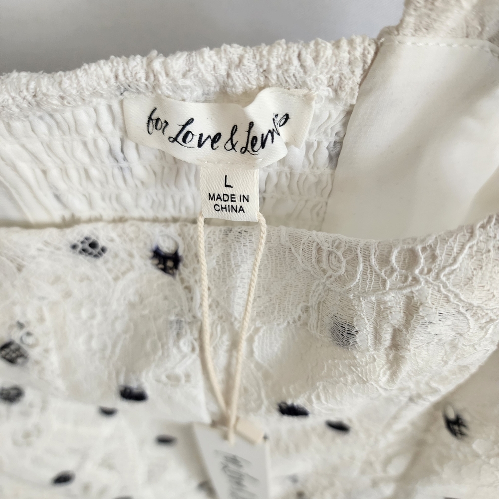 For Love And Lemons Romantic Donna mini dress Ivory Lace Polka Dot Size L NWT - Picture 7 of 10